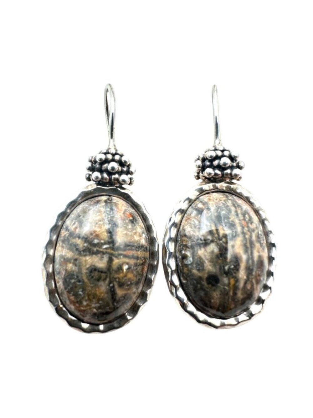 Michael Dawkins Earrings Sterling Silver Jasper 1.5" Pierced Chandelier